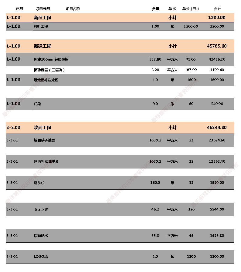 汗蒸館裝修預(yù)算表第三頁